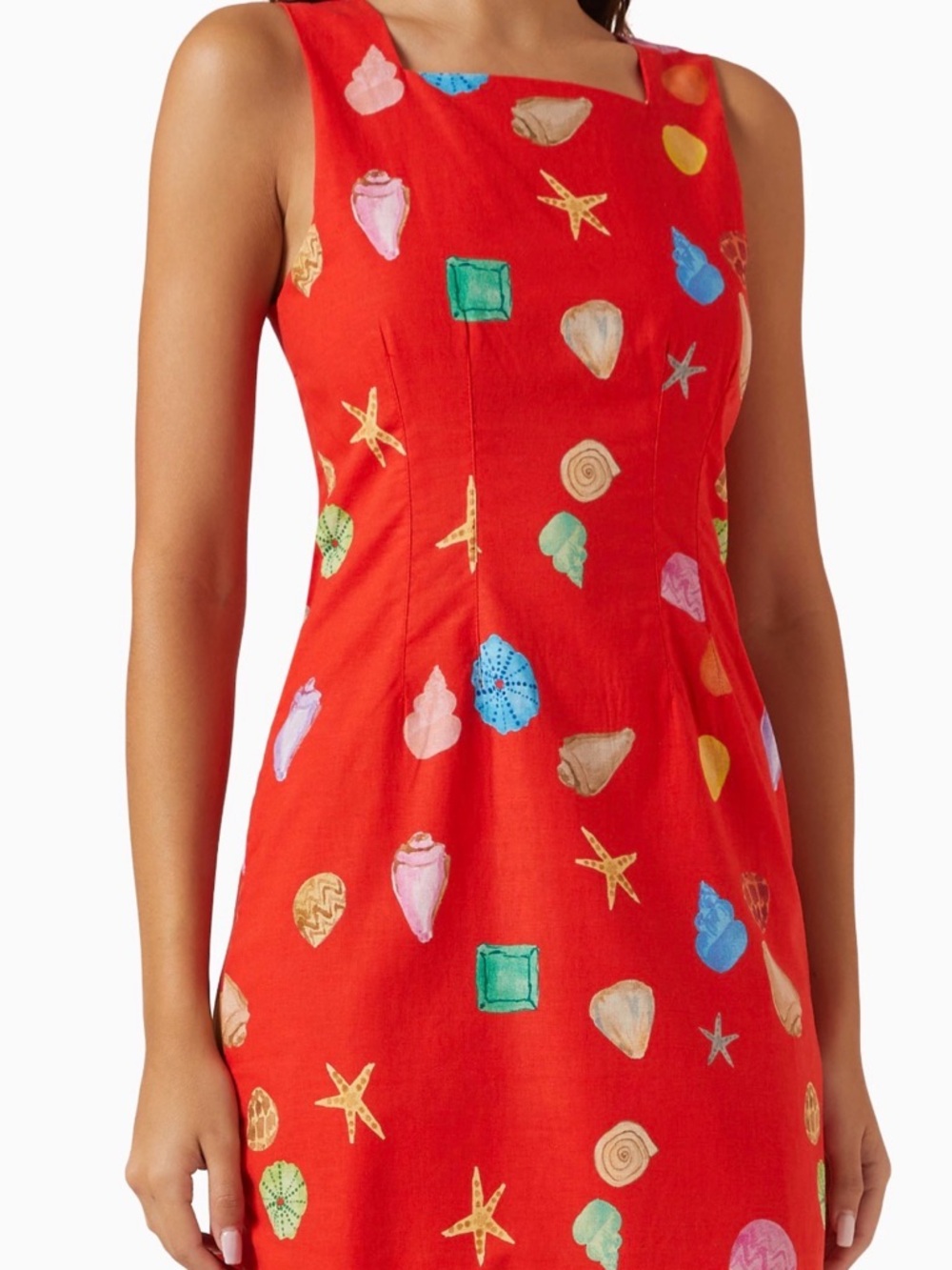 Never Fully Dressed Red Backless Mini Dress with Bow and Seashell Print - Picture 2 of 7